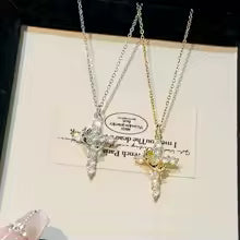 2025 Hot Sale AAAA Cubic Zircon Plated 18K Gold 50cm Length Men Women Cross Necklace Crown Rotatable Hang Jewelry Drop Shipping