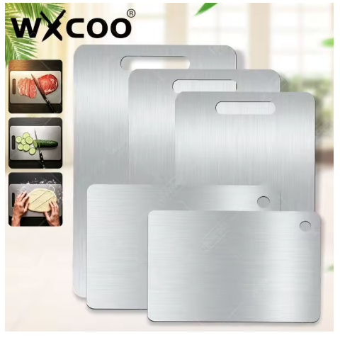 WXCOO Stainless Steel Chopping Board Kitchen Household Thickened Double Sided Fruit Cutting Board Block Kneading Dough Board