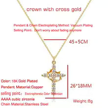 2025 Hot Sale AAAA Cubic Zircon Plated 18K Gold 50cm Length Men Women Cross Necklace Crown Rotatable Hang Jewelry Drop Shipping