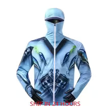 Long Sleeve Fishing Jerseys Quick Drying Sun Protection Fishing Shirt Newest Men's Fishing Clothing Hoodies With Zipper And Mask