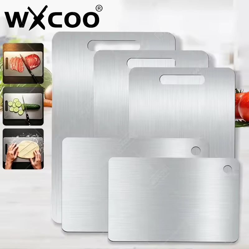 WXCOO Stainless Steel Chopping Board Kitchen Household Thickened Double Sided Fruit Cutting Board Block Kneading Dough Board