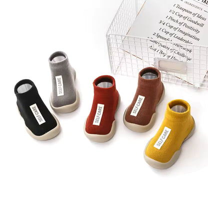 Toddler Shoes First Shoes Baby Walkers New Unisex Baby First Walker Kids Soft Rubber Sole Shoe Black Knit Booties Anti-slip