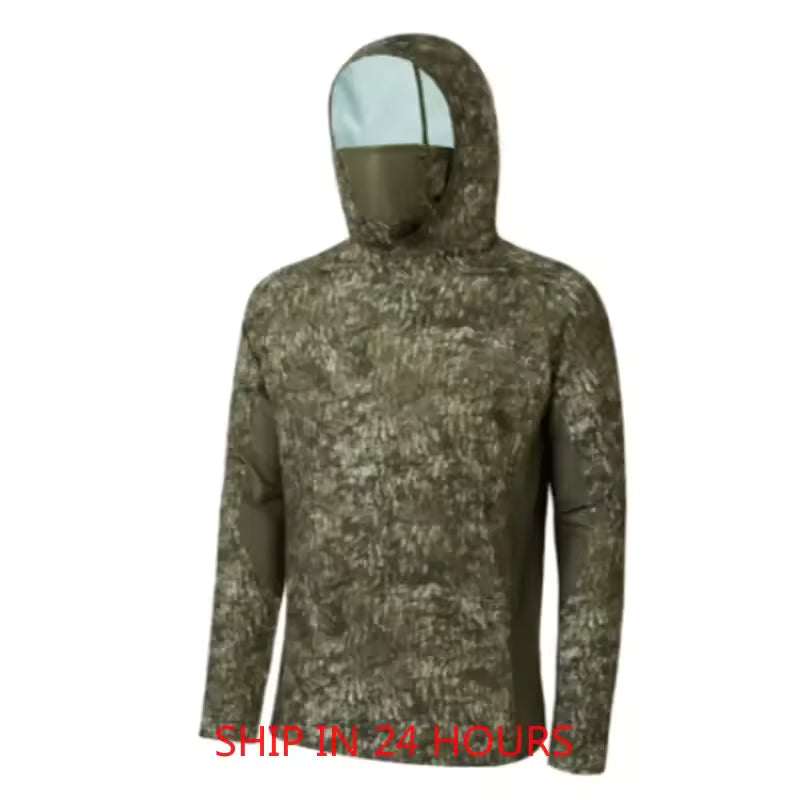 Long Sleeve Fishing Jerseys Quick Drying Sun Protection Fishing Shirt Newest Men's Fishing Clothing Hoodies With Zipper And Mask