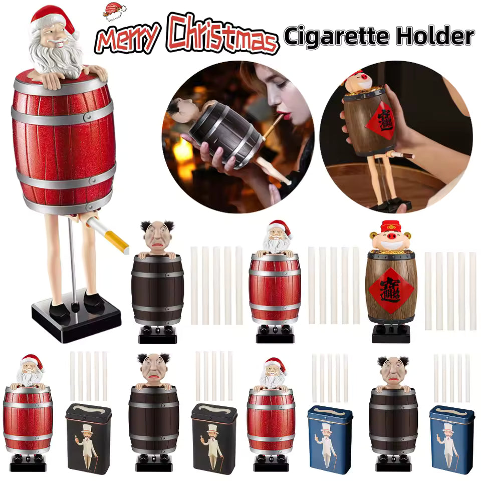 Funny Uncle Santa Cigarette Dispenser Case Automatic Cigarette Box Holder Spoof Wooden Barrel Cigarette Box Christmas Party Gift