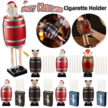 Funny Uncle Santa Cigarette Dispenser Case Automatic Cigarette Box Holder Spoof Wooden Barrel Cigarette Box Christmas Party Gift