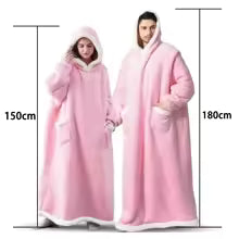 180cm Super Long Flannel Blanket Pyjamas with Sleeves Winter Hoodies Sweatshirt Women Men Pullover Fleece Giant Oversized Outdoo