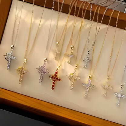 2025 Hot Sale AAAA Cubic Zircon Plated 18K Gold 50cm Length Men Women Cross Necklace Crown Rotatable Hang Jewelry Drop Shipping