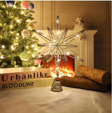 🕯️LED Lighted Christmas Tree Topper Star – Warm Glow String Lights for Tree & Holiday Décor