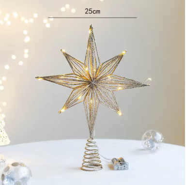 🕯️LED Lighted Christmas Tree Topper Star – Warm Glow String Lights for Tree & Holiday Décor
