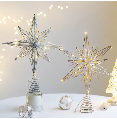🕯️LED Lighted Christmas Tree Topper Star – Warm Glow String Lights for Tree & Holiday Décor