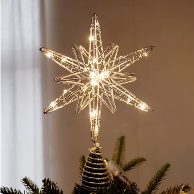 🕯️LED Lighted Christmas Tree Topper Star – Warm Glow String Lights for Tree & Holiday Décor