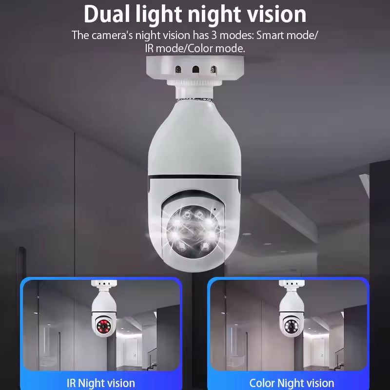 E27 Bulb Surveillance Outdoor Security Camera Automatic Night Vision Color Indoor Motion Detection Focus Zoom WiFi Camera