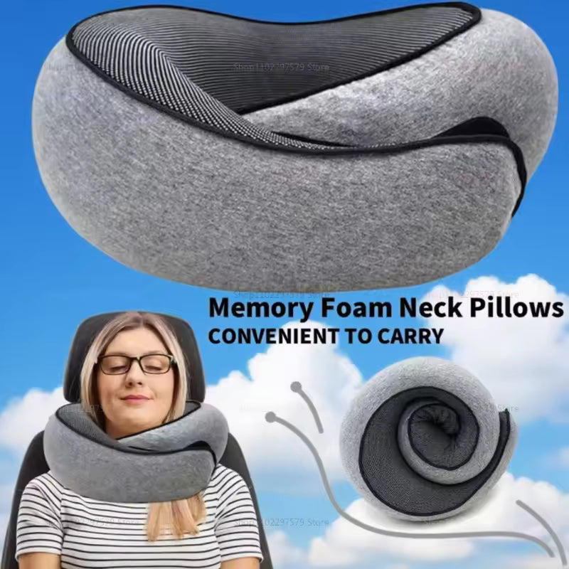 Portable Travel Neck Pillow Memory Foam U-Shaped Snail Style Adjustable Soft Travel Sleep Pillow for Car Plane Train Office