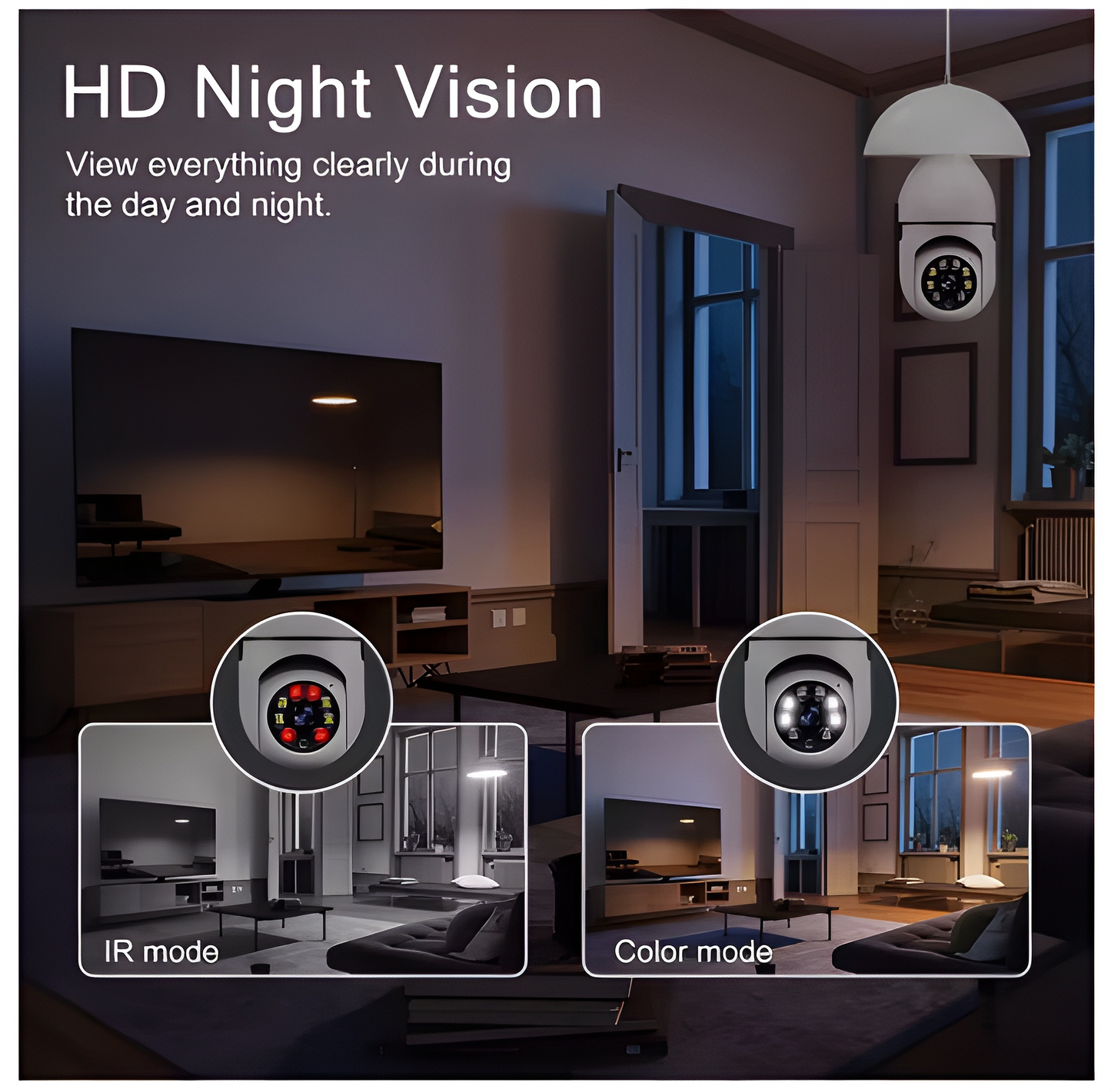 E27 Bulb Surveillance Outdoor Security Camera Automatic Night Vision Color Indoor Motion Detection Focus Zoom WiFi Camera