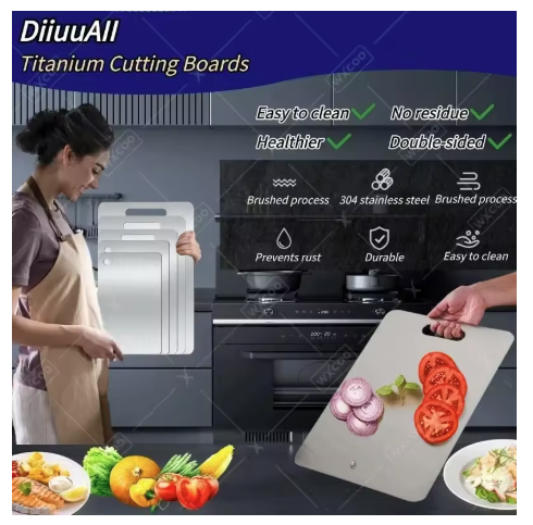 WXCOO Stainless Steel Chopping Board Kitchen Household Thickened Double Sided Fruit Cutting Board Block Kneading Dough Board