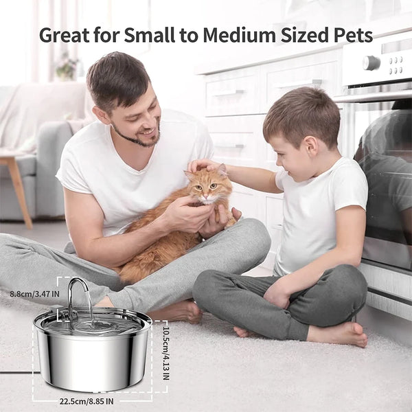 Premium Stainless Steel Pet Fountain – Silent Circulating Water Bowl for Cats & Small Dogs