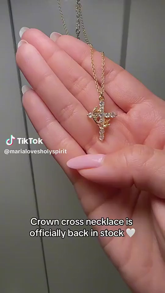 2025 Hot Sale AAAA Cubic Zircon Plated 18K Gold 50cm Length Men Women Cross Necklace Crown Rotatable Hang Jewelry Drop Shipping