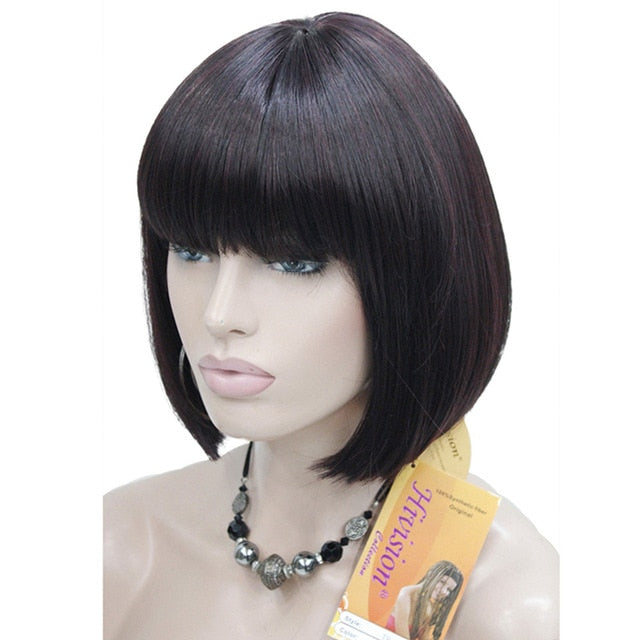 Short Straight Natural Synthetic Capless Wig
