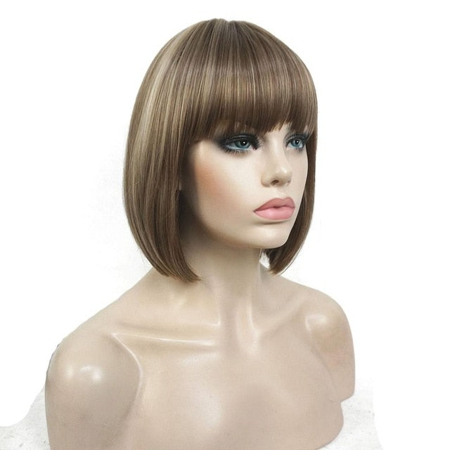Short Straight Natural Synthetic Capless Wig
