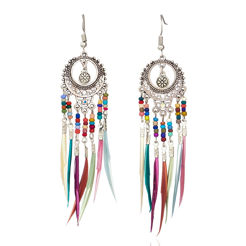 Vintage Ethnic Long Feather Earrings