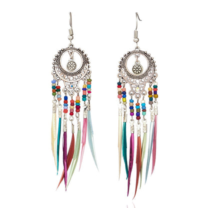 Vintage Ethnic Long Feather Earrings