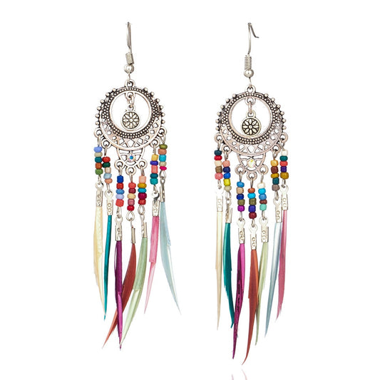 Vintage Ethnic Long Feather Earrings