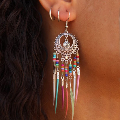 Vintage Ethnic Long Feather Earrings