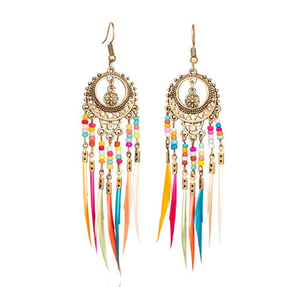 Vintage Ethnic Long Feather Earrings