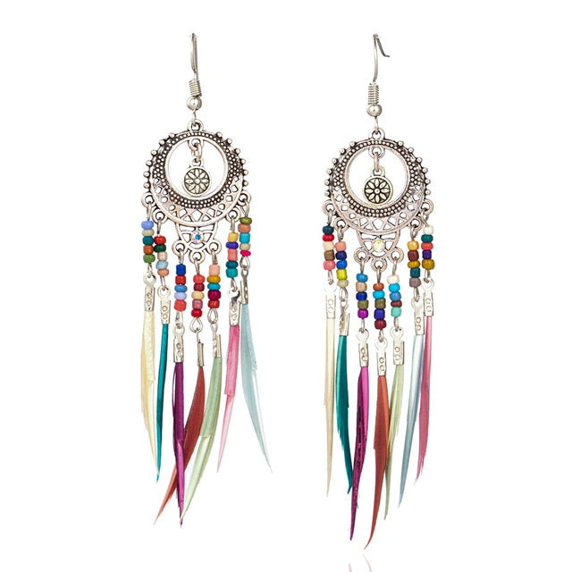 Vintage Ethnic Long Feather Earrings