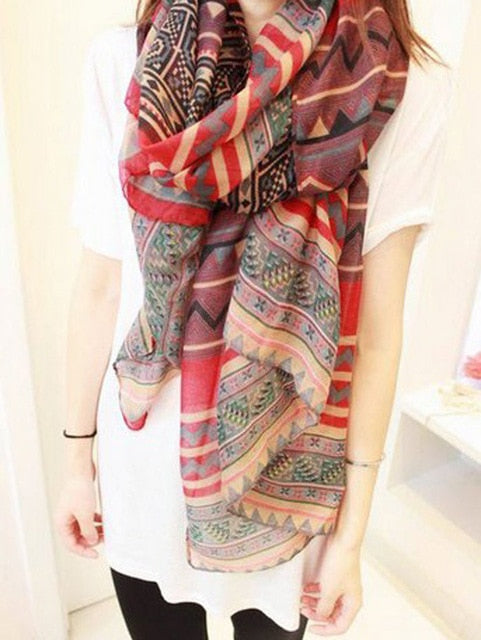 Floral Print Ethnic Scarf Women