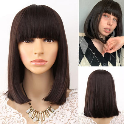 Straight Black Synthetic Wigs With Bangs