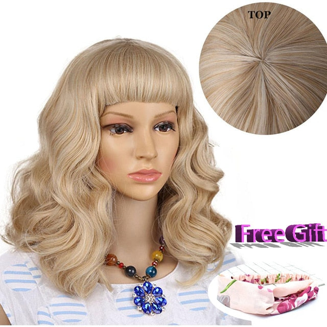 Straight Black Synthetic Wigs With Bangs