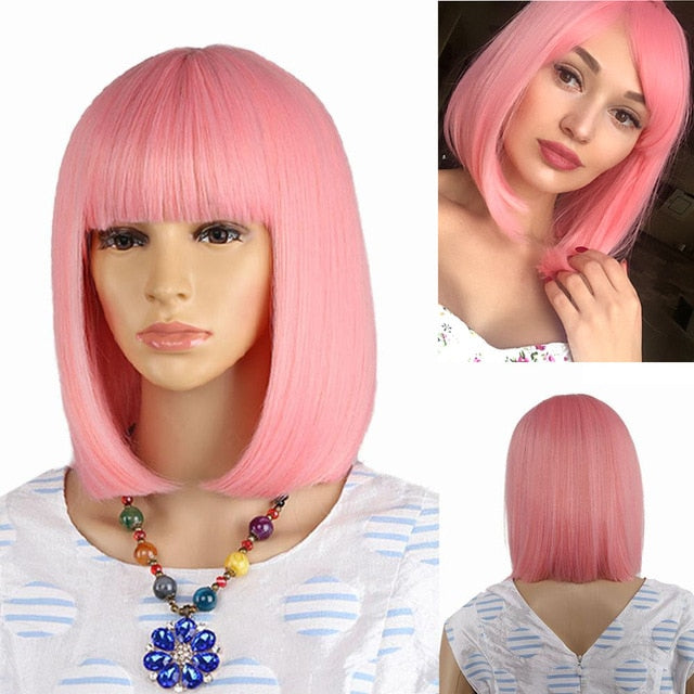 Straight Black Synthetic Wigs With Bangs