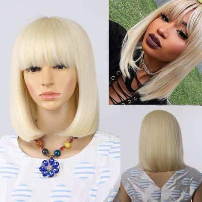 Straight Black Synthetic Wigs With Bangs